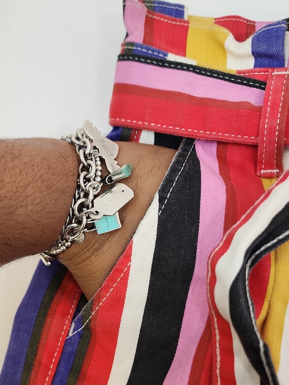 Express Multicolor Striped High-Waist Tie-Belt Deim Shorts Size 2 - Picture 6 of 10